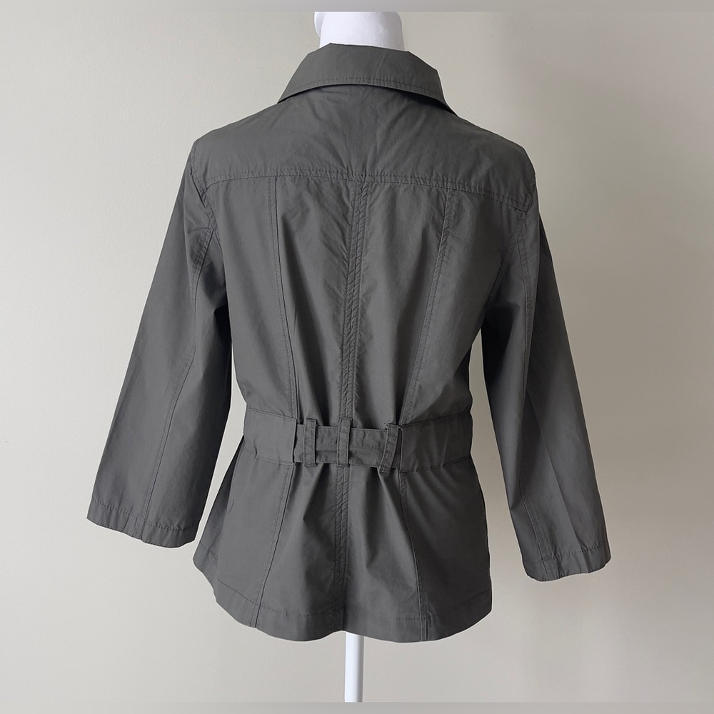 Willie Smith Women's Greenish Gray Utility Belted3/4 Sleeve Jacket EUC - Picture 3 of 8